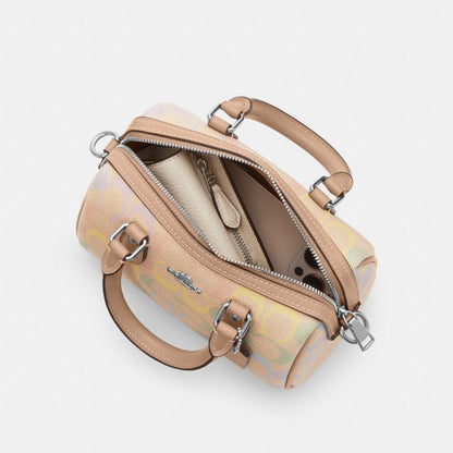 Coach Mini Rowan Crossbody Bag In Rainbow Signature Canvas Silver