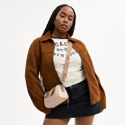 Coach Mini Rowan Crossbody Bag In Rainbow Signature Canvas Silver Sand Multi