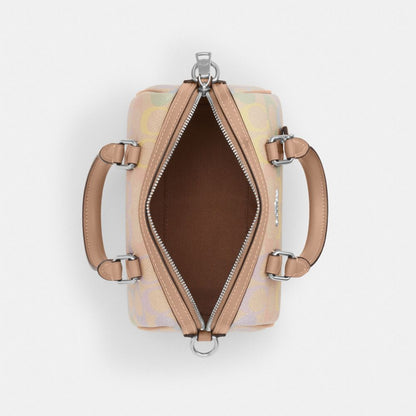 Coach Mini Rowan Crossbody Bag In Rainbow Signature Canvas Silver