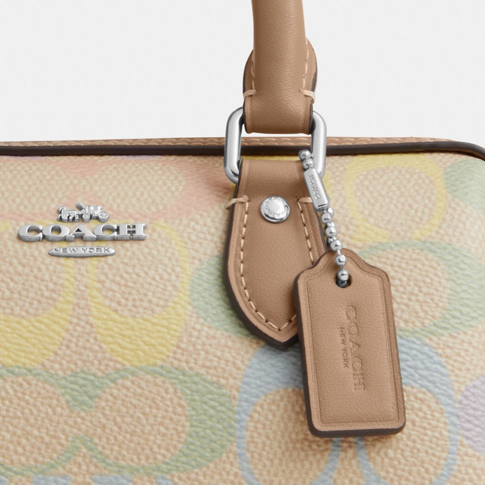 Coach Mini Rowan Crossbody Bag In Rainbow Signature Canvas Silver Sand Multi