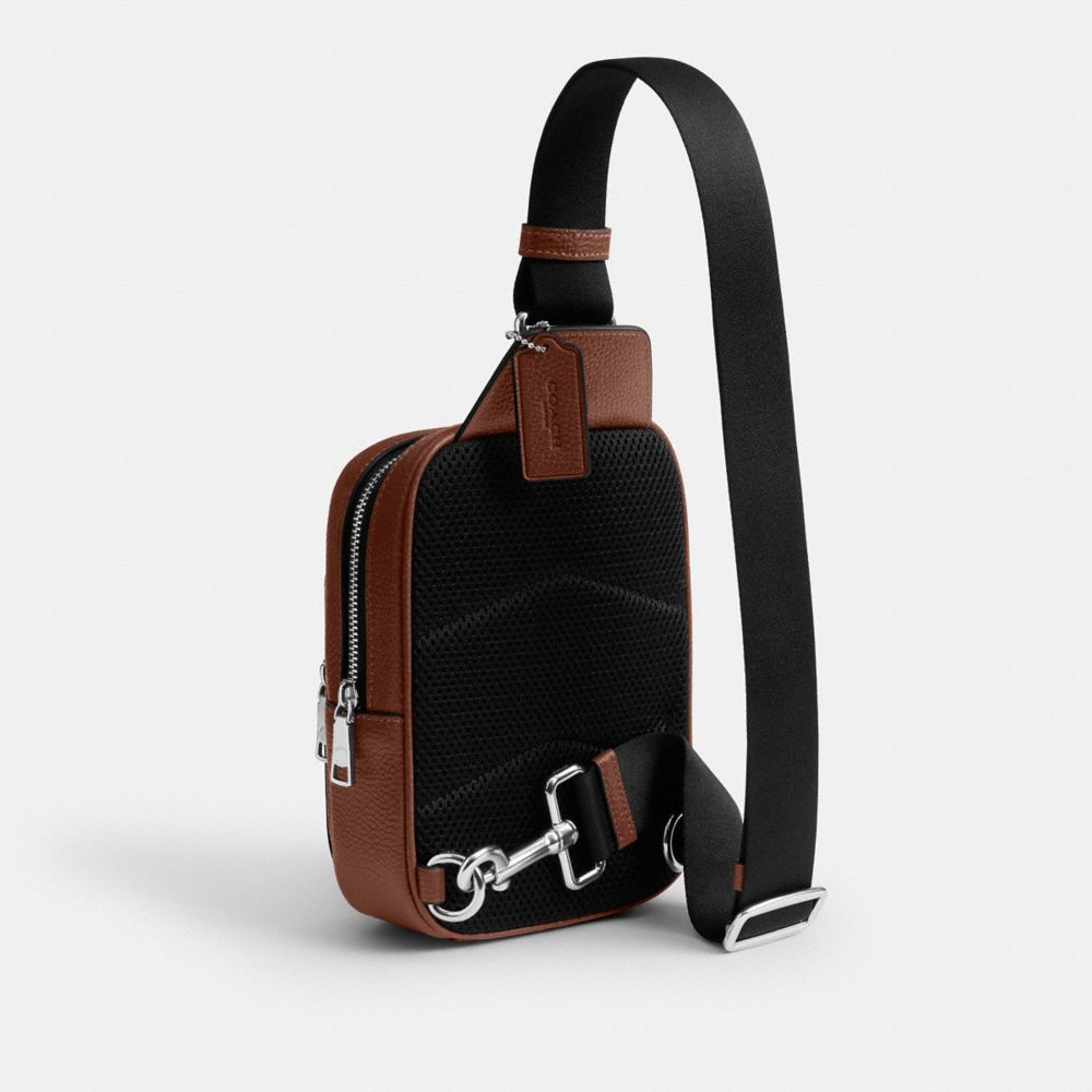 Coach Racer Sling Pack In Signature Leather Silver Vintage Brown