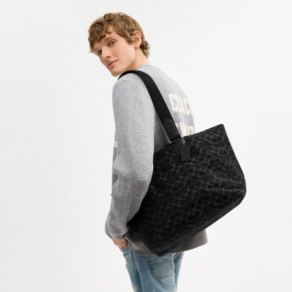 Coach Small Tour Tote Bag In Signature Denim Silver Black