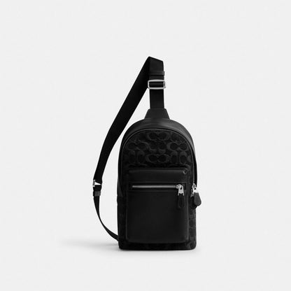 Coach West Pack In Signature Denim Silver Black