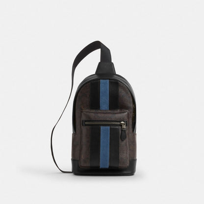 Coach West Pack In Signature Canvas With Varsity Stripe Gunmetal