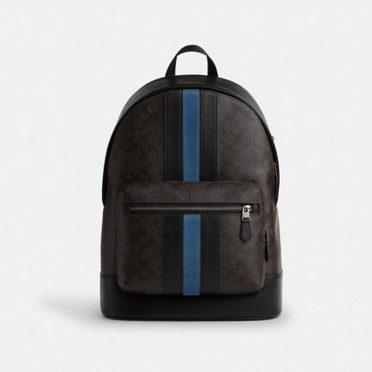 Coach West Backpack In Signature Canvas With Varsity Stripe Gunmetal