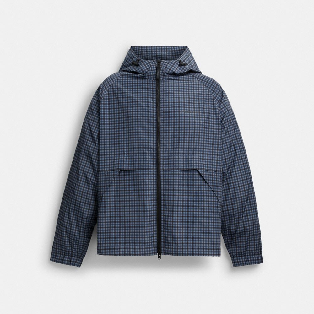 Coach Plaid Windbreaker In Recycled Polyester Blue
