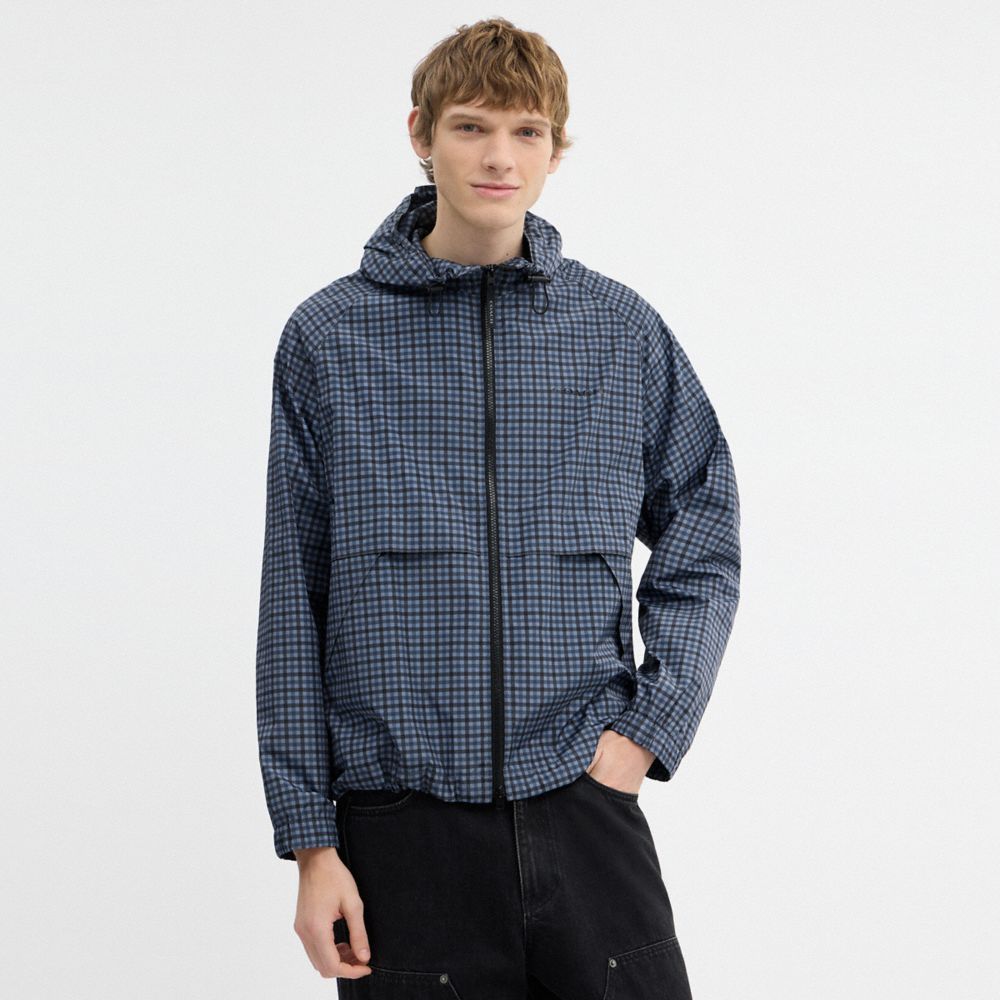 Coach Plaid Windbreaker In Recycled Polyester Blue