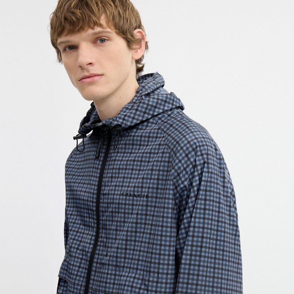 Coach Plaid Windbreaker In Recycled Polyester Blue