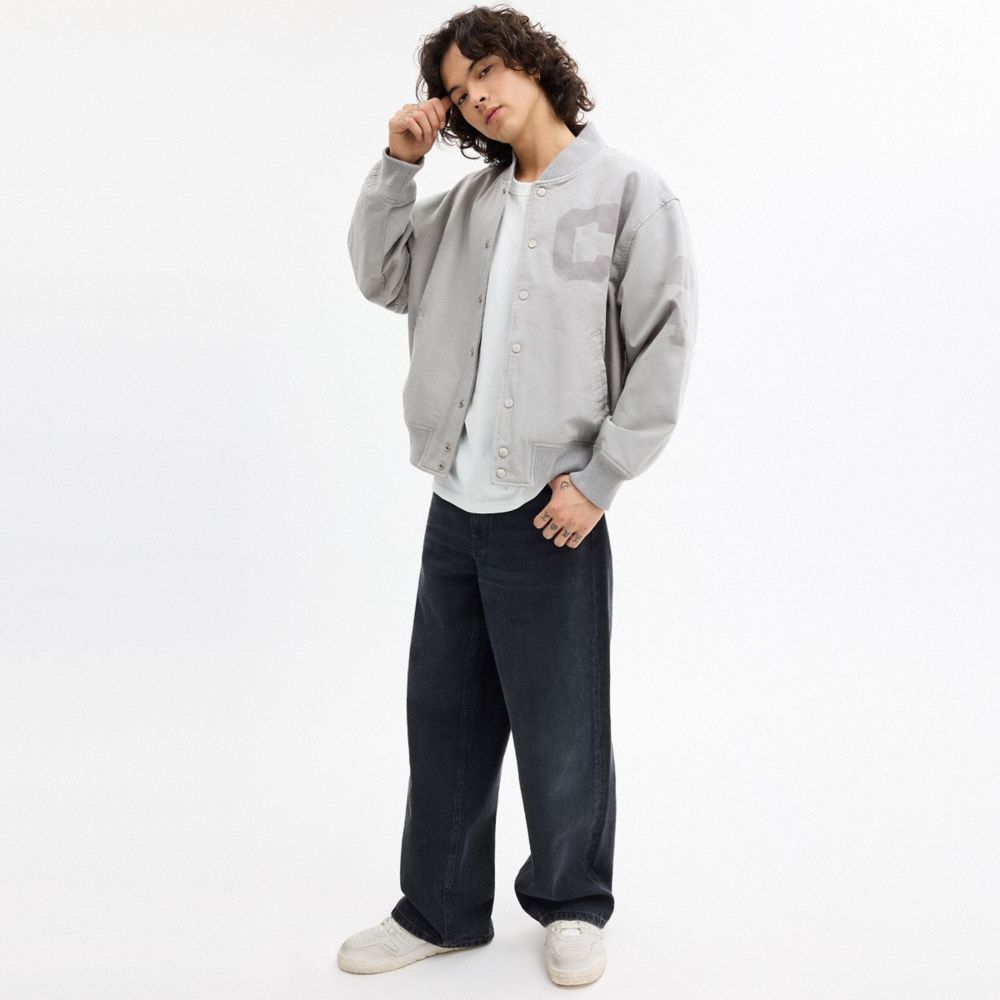 Coach Canvas Varsity Jacket Light Grey