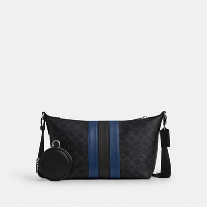 Coach Small Finn Crossbody Bag With Pouch In Signature Canvas With Varsity Stripe Silver Black Multi