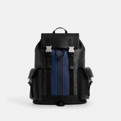 Coach Clark Backpack In Signature Canvas With Varsity Stripe Silver Black Multi