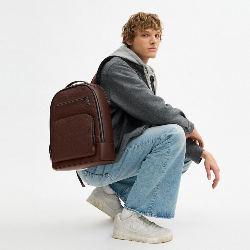 Coach Ethan Backpack In Signature Leather Gunmetal Maple