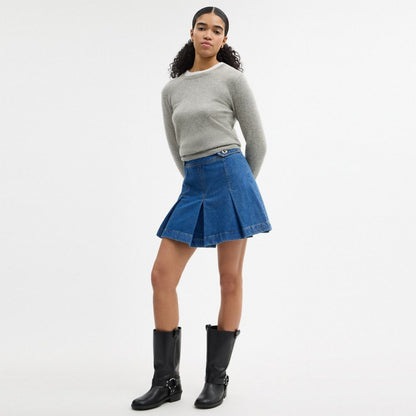 Coach Denim Pleated Skirt Western Wash