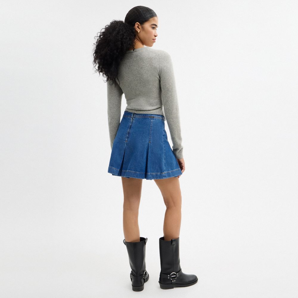 Coach Denim Pleated Skirt Western Wash