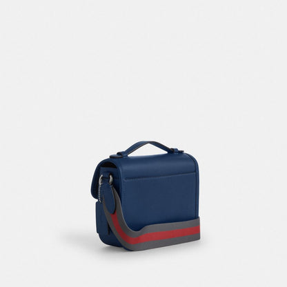 Coach Racer Crossbody Bag With Varsity Stripe Webbing Silver Deep Blue Multi