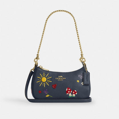 Coach Teri Mini Crossbody Bag With Embroidery Gold Dark Denim