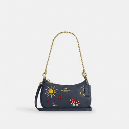 Coach Teri Mini Crossbody Bag With Embroidery Gold Dark Denim