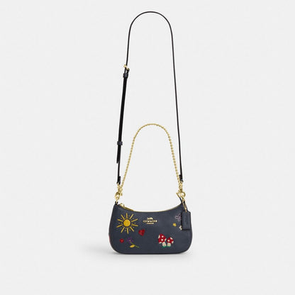 Coach Teri Mini Crossbody Bag With Embroidery Gold Dark Denim