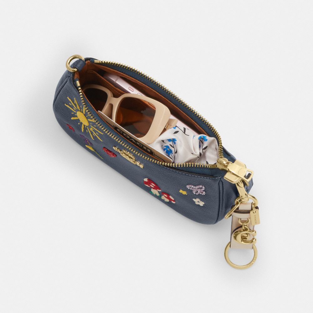 Coach Teri Mini Crossbody Bag With Embroidery Gold Dark Denim