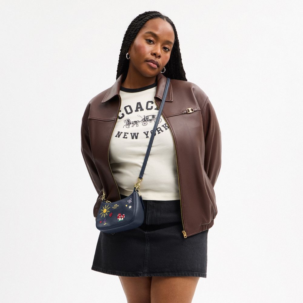 Coach Teri Mini Crossbody Bag With Embroidery Gold Dark Denim