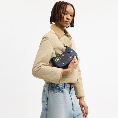 Coach Teri Mini Crossbody Bag With Embroidery Gold Dark Denim