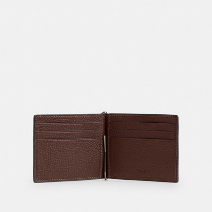 Coach Slim Money Clip Billfold Wallet In Signature Leather Gunmetal Maple