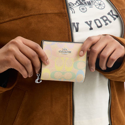 Coach Snap Wallet In Rainbow Signature Canvas Silver