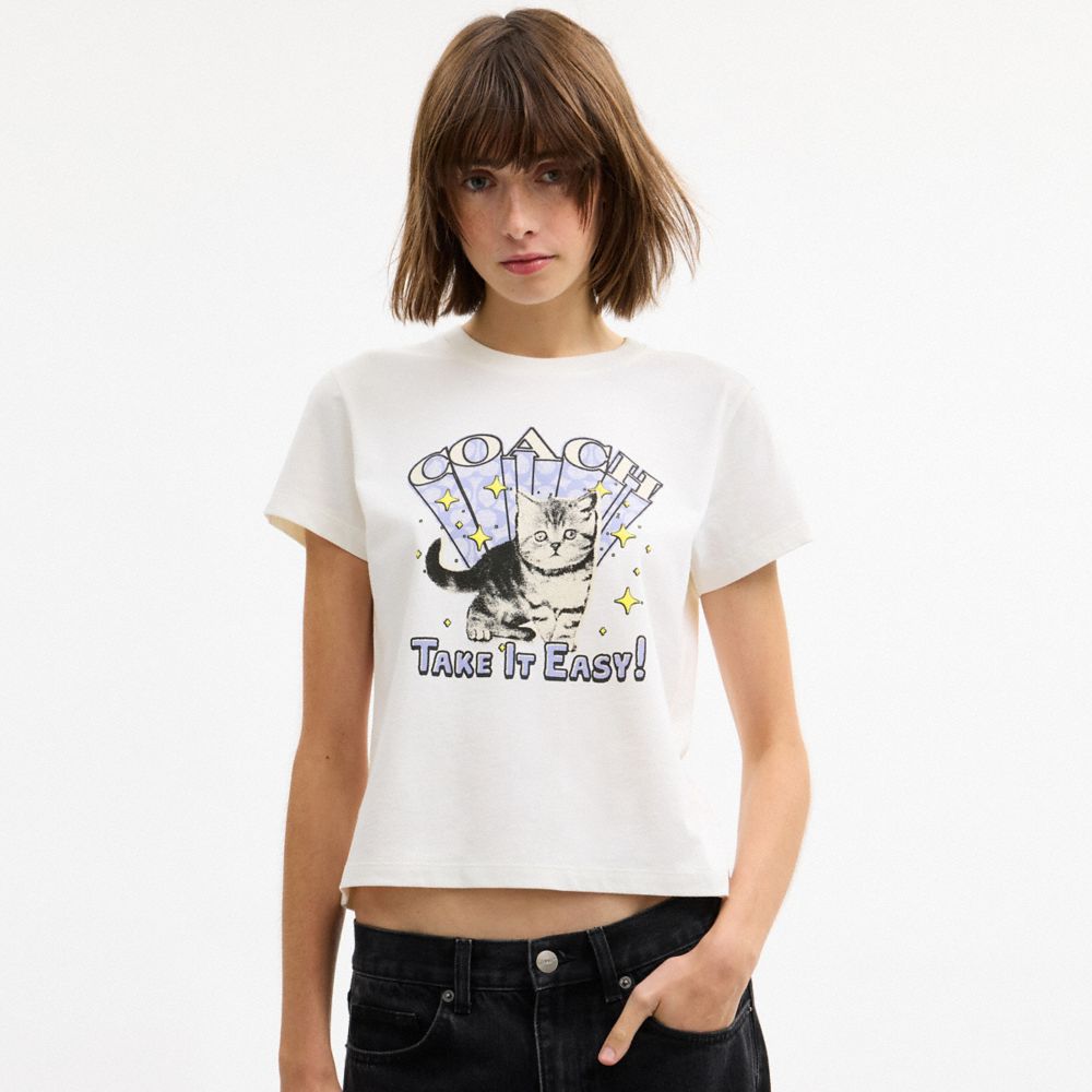 Coach Cat T Shirt In Organic Cotton Vintage Ivory