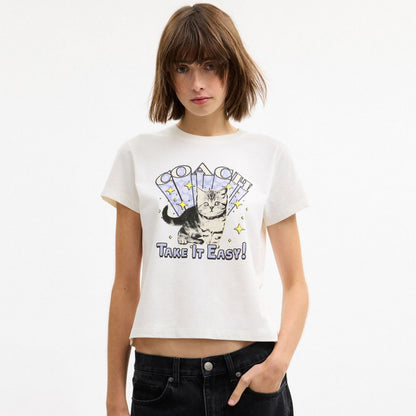 Coach Cat T Shirt In Organic Cotton Vintage Ivory
