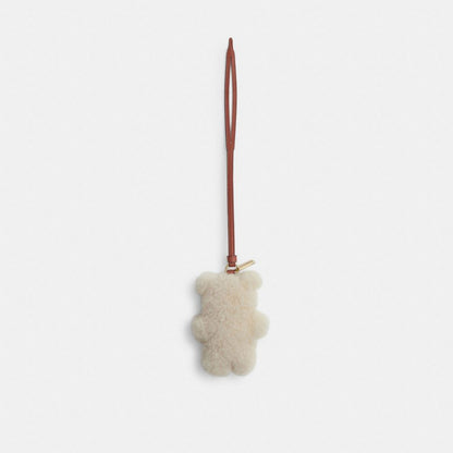 Coach Bear Puffy Bag Charm In Shearling Brass Beige