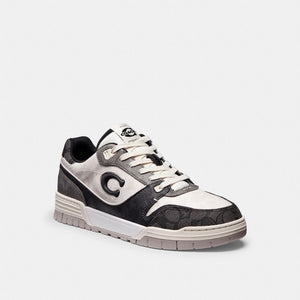 Men's Coach Soho Sneaker in Mixed Signature Black Chalk, side profile