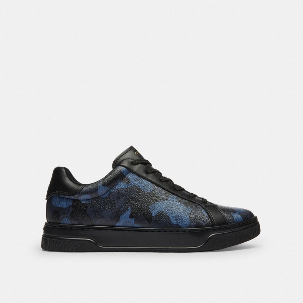Coach High Line Sneaker In Signature Canvas With Camo Print Blue Camo