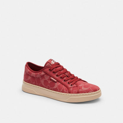Women's Coach Canvas Sneaker In Signature Denim Red Denim Ivory