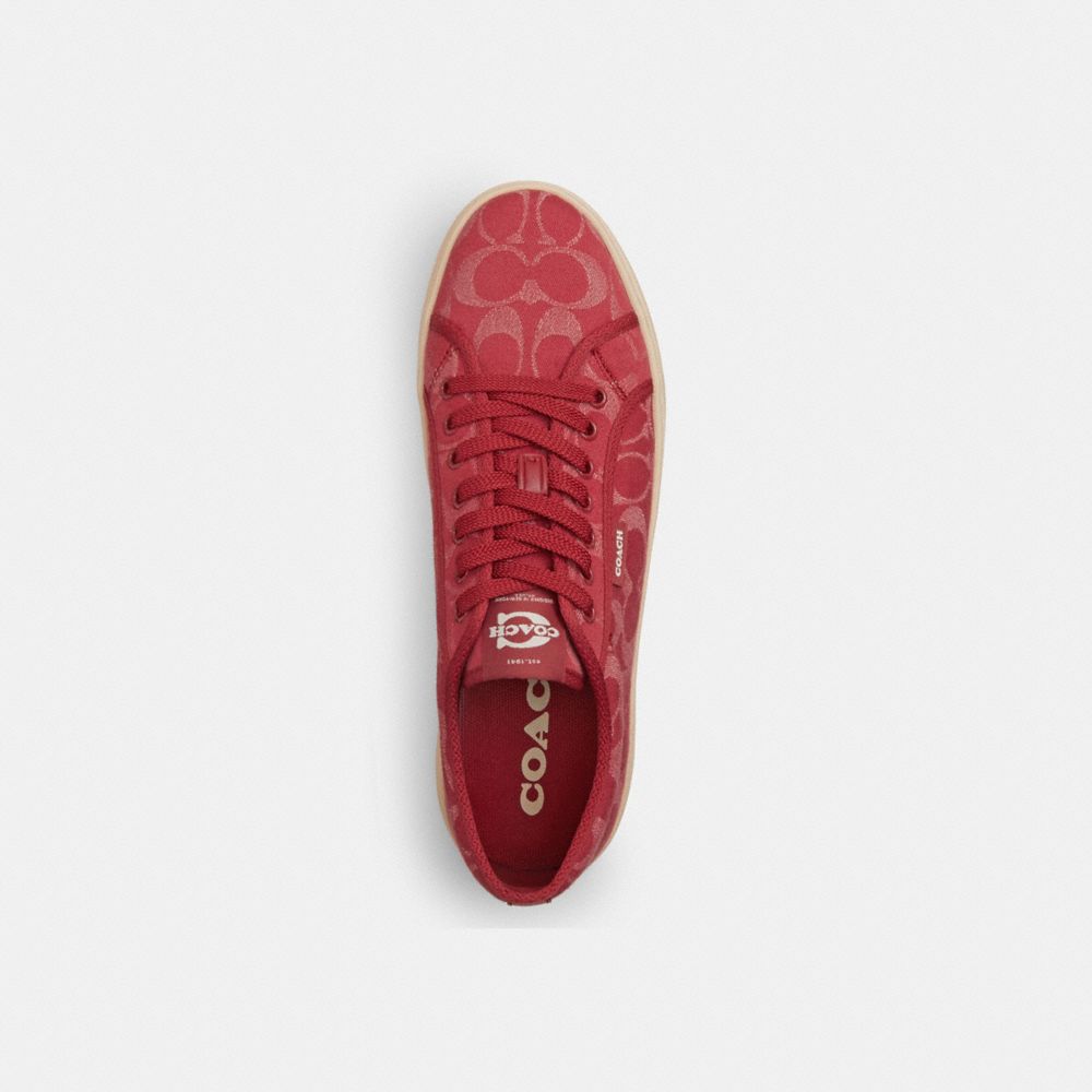Women's Coach Canvas Sneaker In Signature Denim Red Denim Ivory