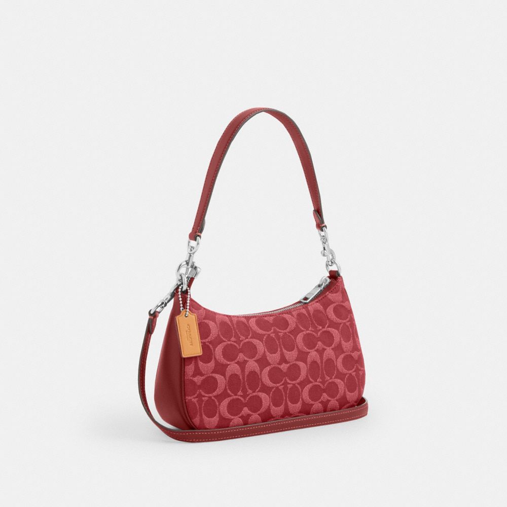 Coach Teri Shoulder Bag In Signature Denim Silver True Red
