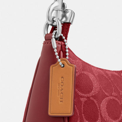 Coach Teri Shoulder Bag In Signature Denim Silver True Red