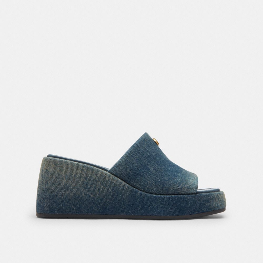 Women's Coach Marie Platform Sandal In Loved Denim Dark Indigo
