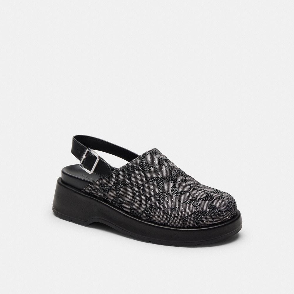 Women's Coach Sculpted C Platform Clog In Crystal Signature Jacquard Black