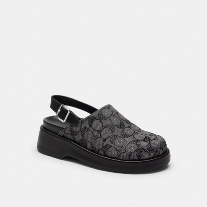 Women's Coach Sculpted C Platform Clog In Crystal Signature Jacquard Black