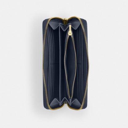 Coach Long Zip Around Wallet In Signature Denim Gold Indigo