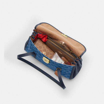 Coach Bridget Flap Shoulder Bag In Signature Denim Gold Indigo