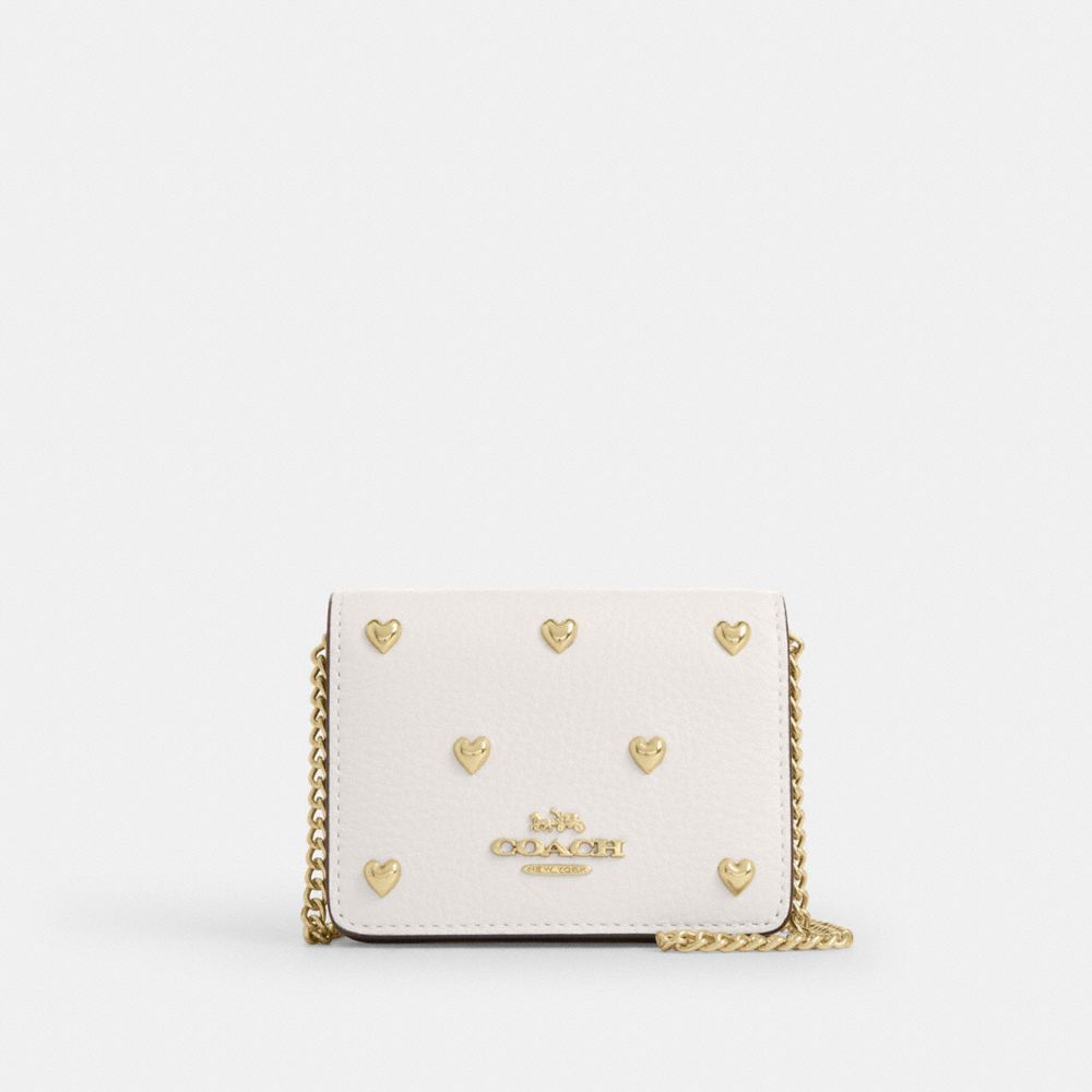 Coach Mini Wallet On A Chain With Heart Rivets Gold Chalk