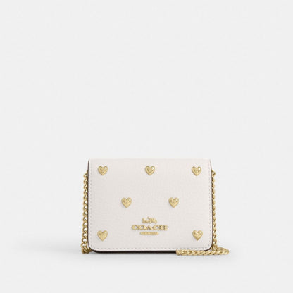 Coach Mini Wallet On A Chain With Heart Rivets Gold Chalk