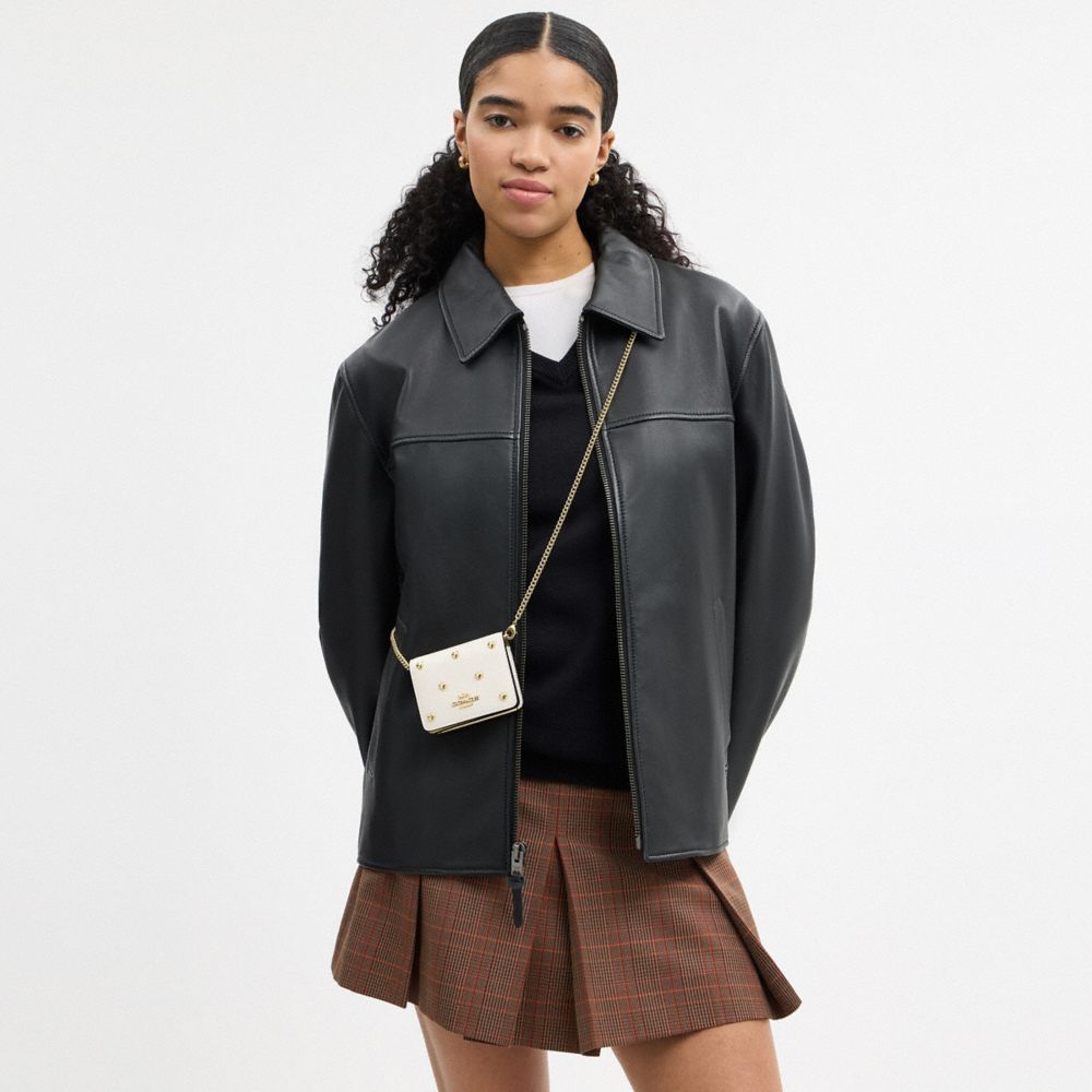 Coach Mini Wallet On A Chain With Heart Rivets Gold Chalk