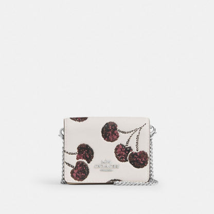Coach Mini Wallet On A Chain With Cherry Print Silver Chalk Multi