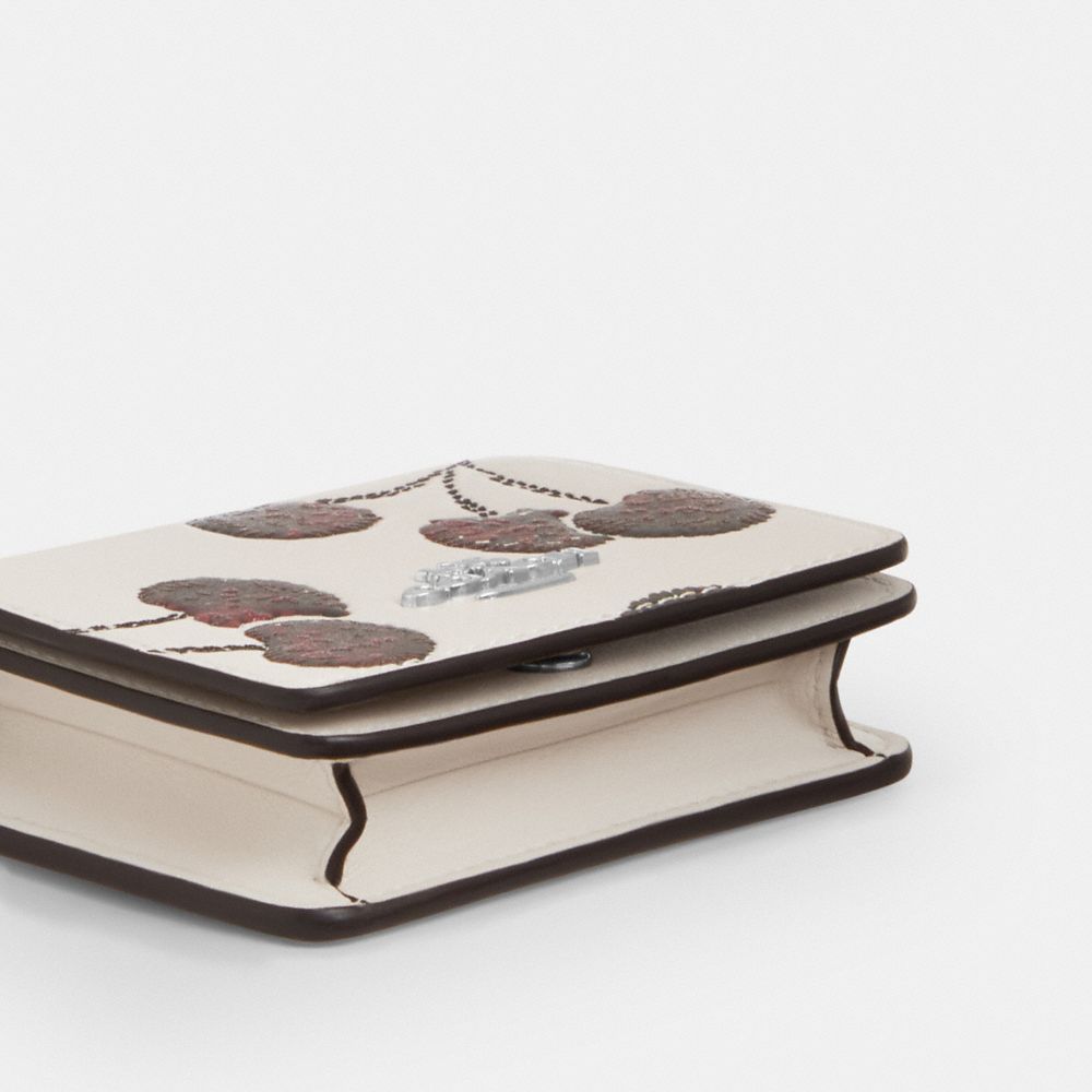 Coach Mini Wallet On A Chain With Cherry Print Silver Chalk Multi