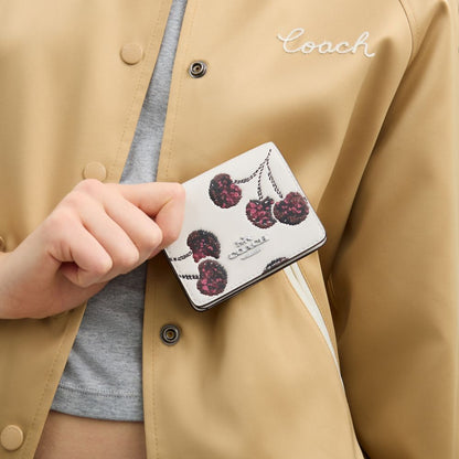 Coach Mini Wallet On A Chain With Cherry Print Silver Chalk Multi