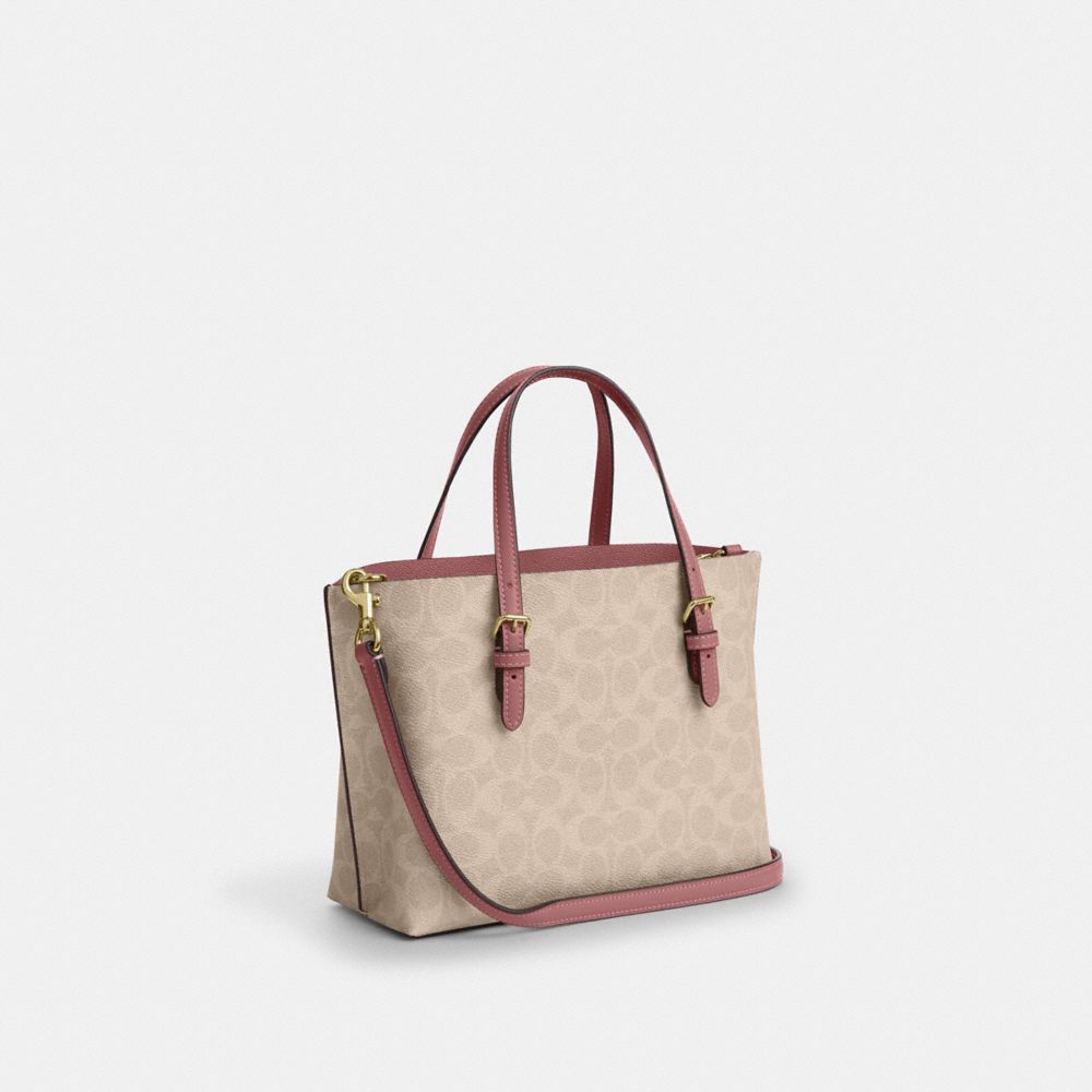 Coach Mollie Tote Bag 25 In Signature Canvas With Heart Charm Gold Sand Peony