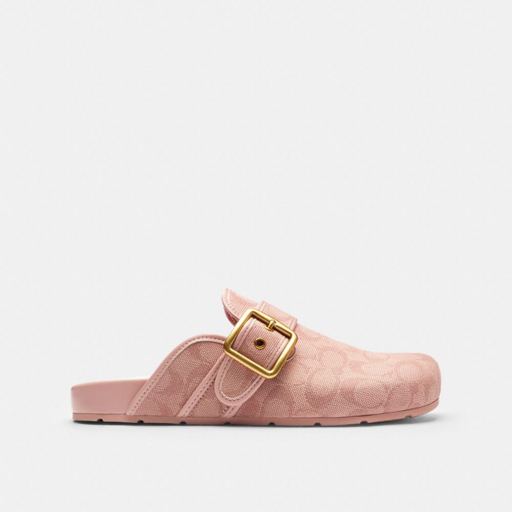 Coach Archival Buckle Clog In Signature Jacquard Canvas Carnation