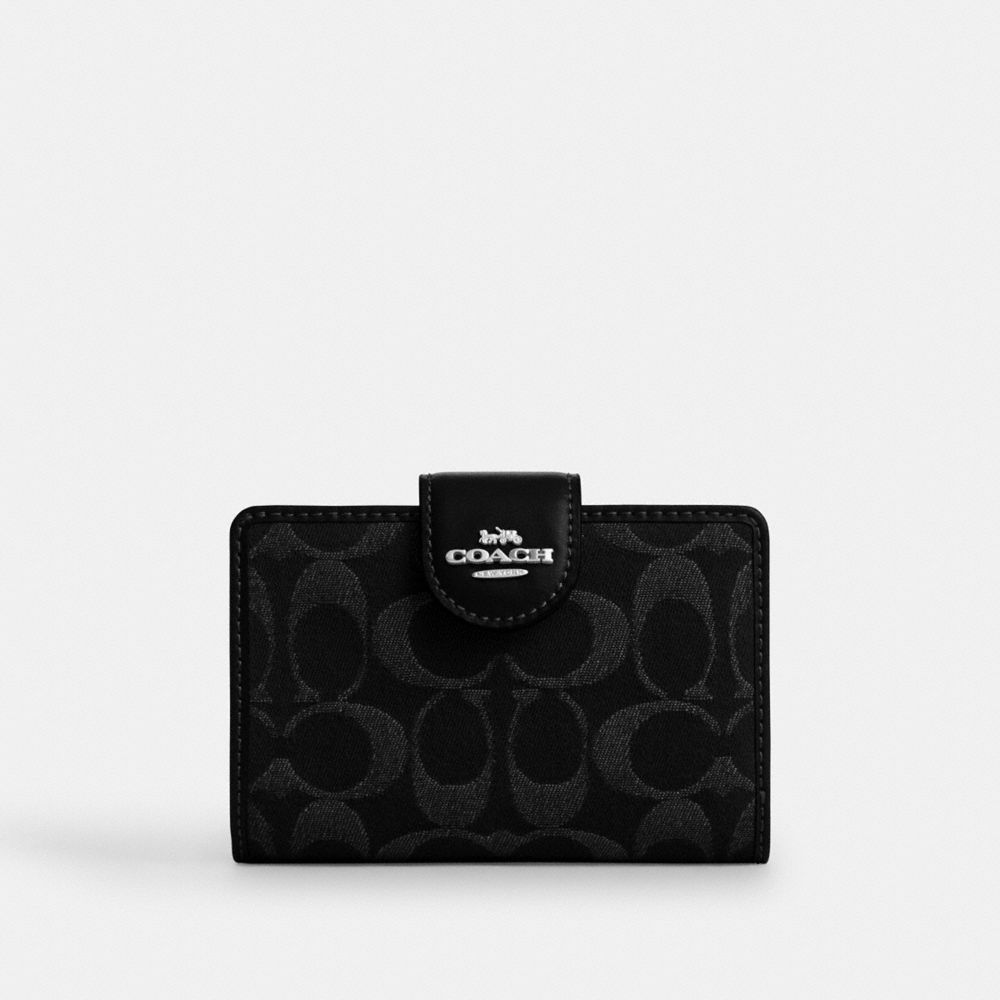 Coach Medium Corner Zip Wallet In Signature Denim Silver Black